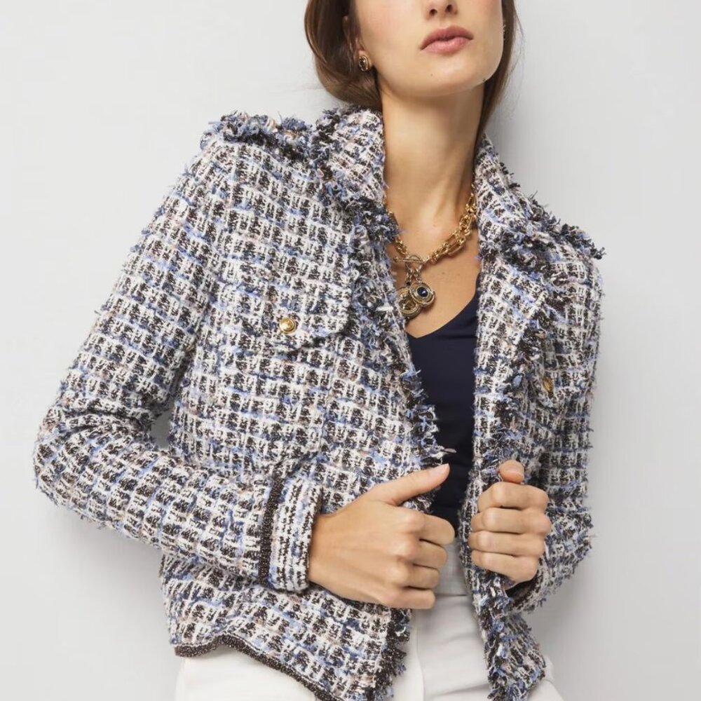 White House Black Market Blue and White Tweed Blazer